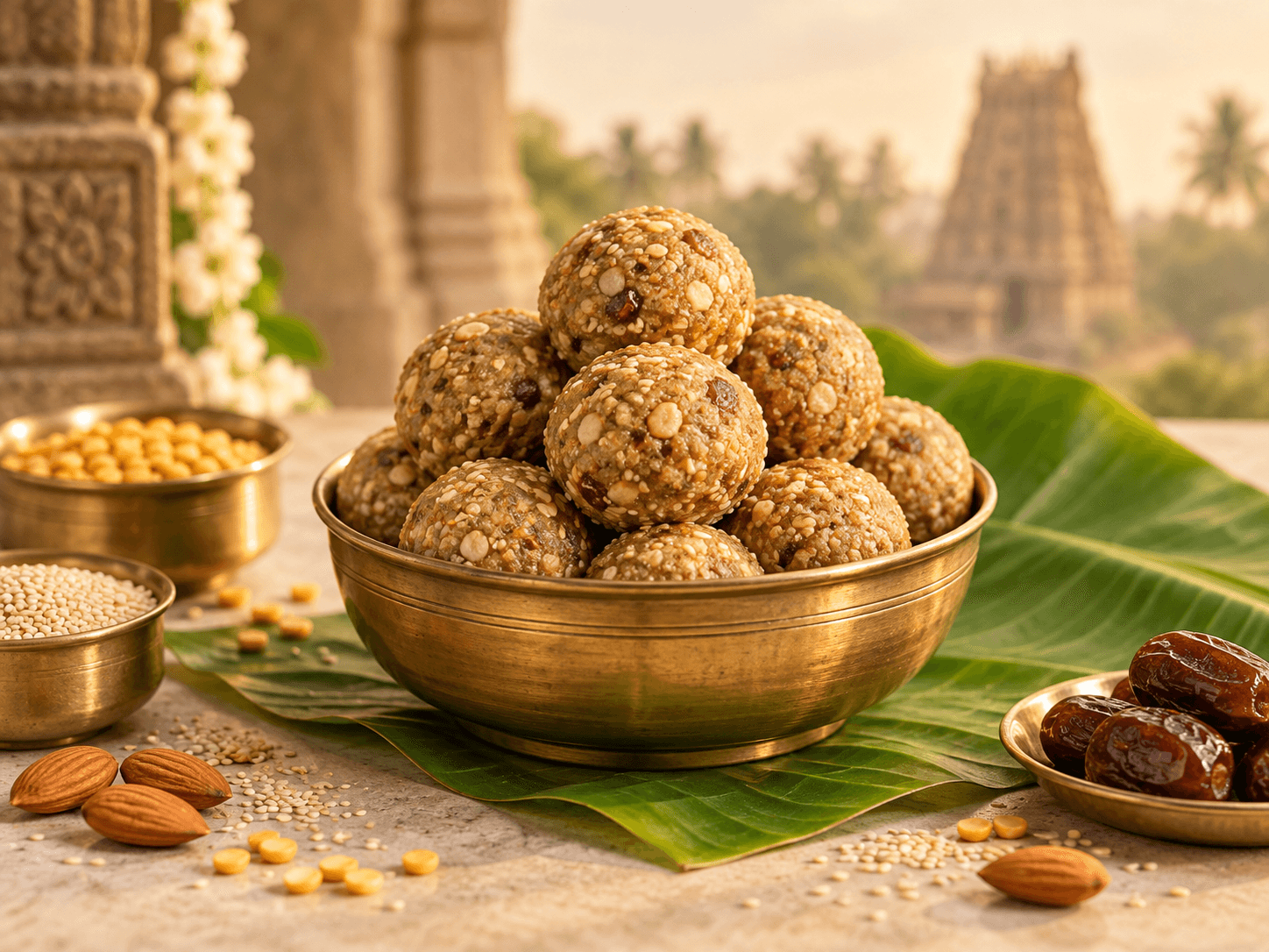 Urad dal, ghee and dates used in traditional sunnundalu
